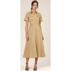 Nicholas Tenley Corset-Seamed Button-Front Midi Shirt Dress Natural Size US 10